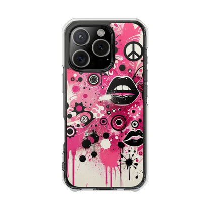 Pink Magnetic Phone Case, Paint Splatter Magsafe Compatible Phone Cases for Apple iPhone 14, iPhone 15 and iPhone 16, Lips Magnetic Cell Phone Cases | US - Ohhh So Swag