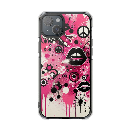 Pink Magnetic Phone Case, Paint Splatter Magsafe Compatible Phone Cases for Apple iPhone 14, iPhone 15 and iPhone 16, Lips Magnetic Cell Phone Cases | US - Ohhh So Swag