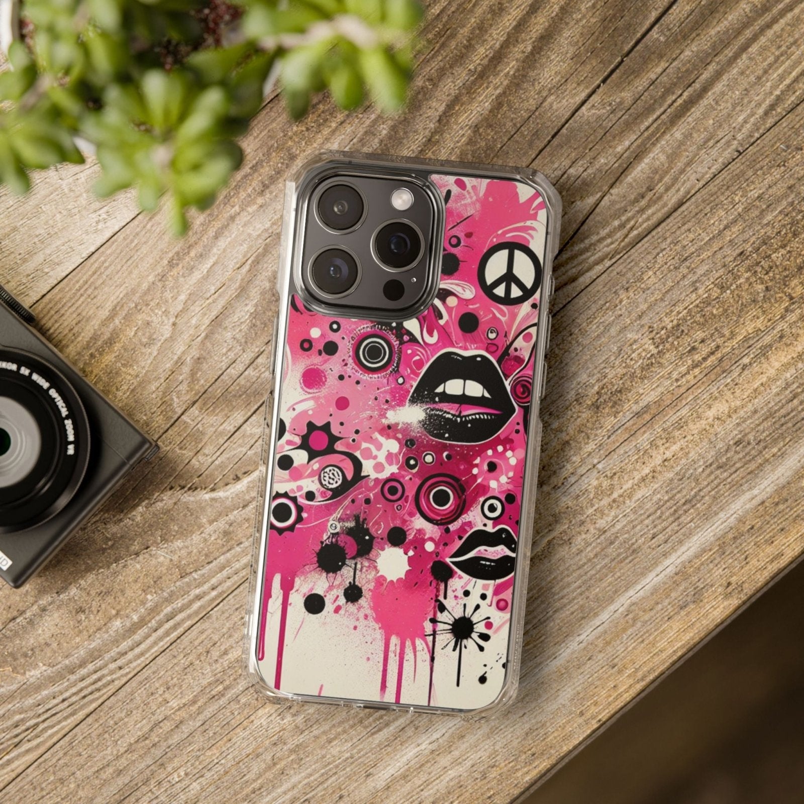 Pink Magnetic Phone Case, Paint Splatter Magsafe Compatible Phone Cases for Apple iPhone 14, iPhone 15 and iPhone 16, Lips Magnetic Cell Phone Cases | US - Ohhh So Swag