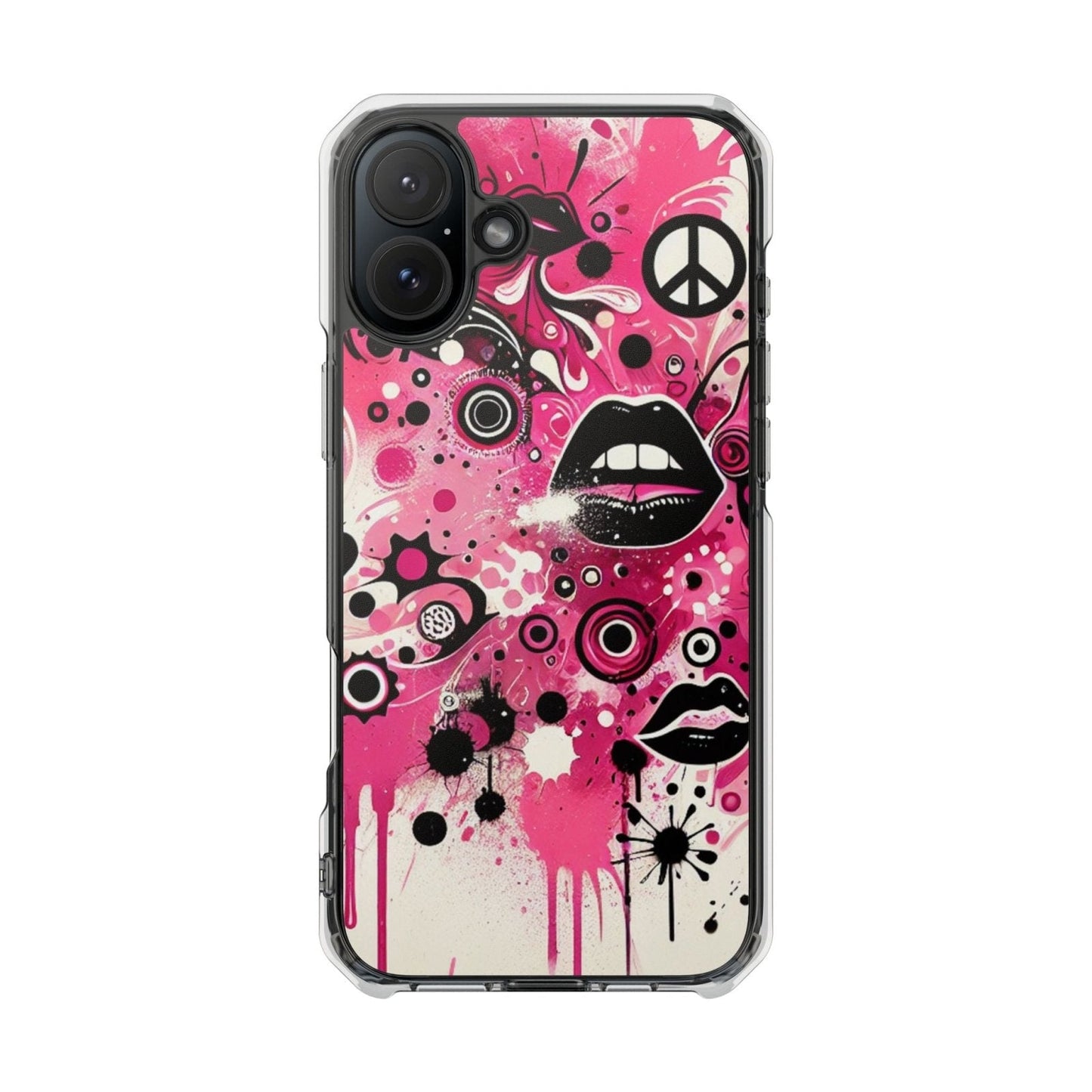 Pink Magnetic Phone Case, Paint Splatter Magsafe Compatible Phone Cases for Apple iPhone 14, iPhone 15 and iPhone 16, Lips Magnetic Cell Phone Cases | US - Ohhh So Swag