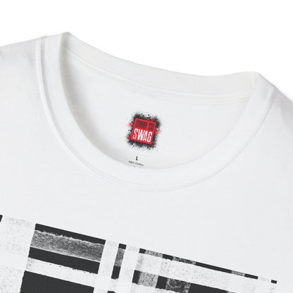 Plaid Print Graphic Tee for Men Women, Short Sleeve Cotton Unisex Streetwear Crew Neck T-Shirt, Black and White Tartan Print | US - Ohhh So Swag
