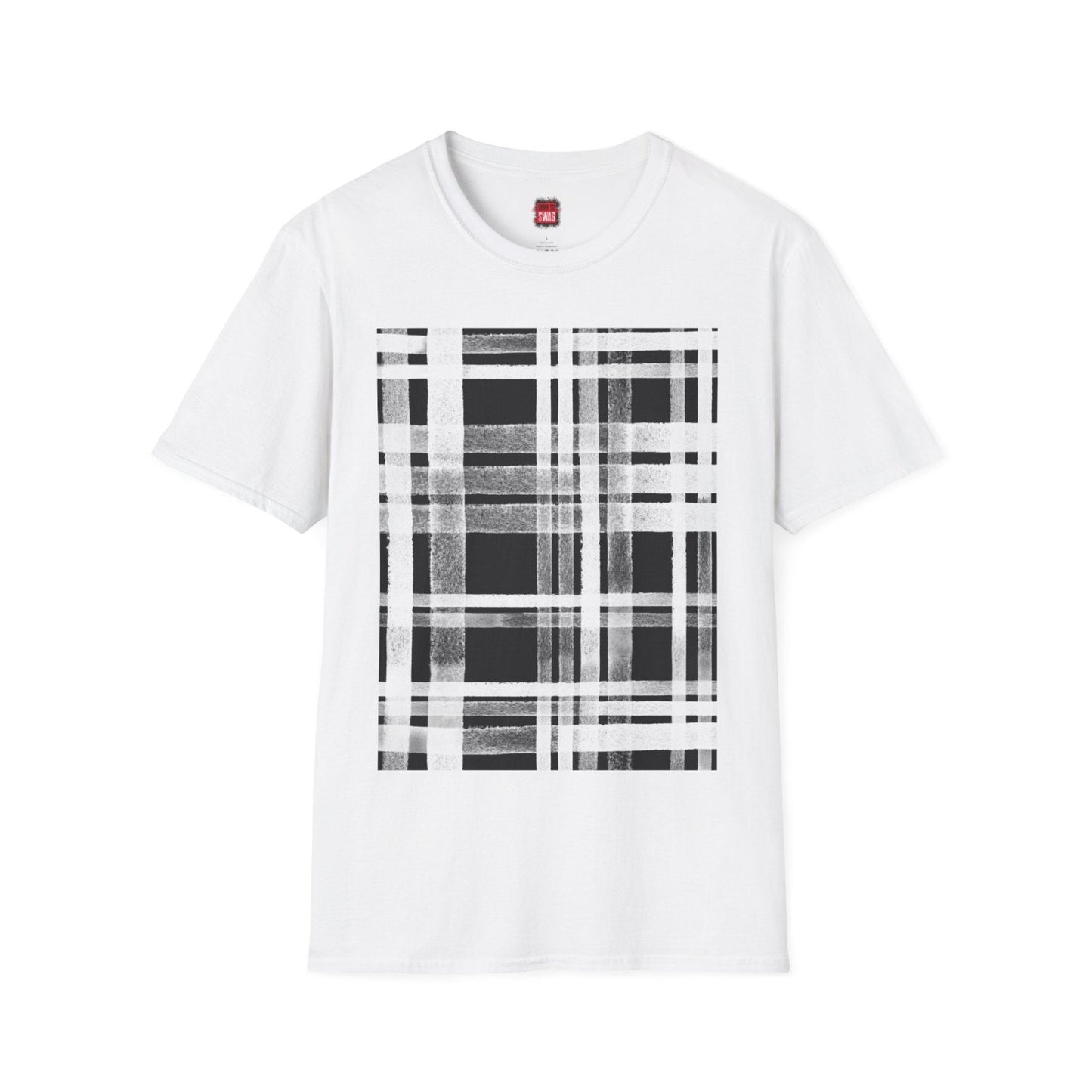 Plaid Print Graphic Tee for Men Women, Short Sleeve Cotton Unisex Streetwear Crew Neck T-Shirt, Black and White Tartan Print | US - Ohhh So Swag