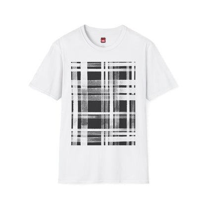 Plaid Print Graphic Tee for Men Women, Short Sleeve Cotton Unisex Streetwear Crew Neck T-Shirt, Black and White Tartan Print | US - Ohhh So Swag