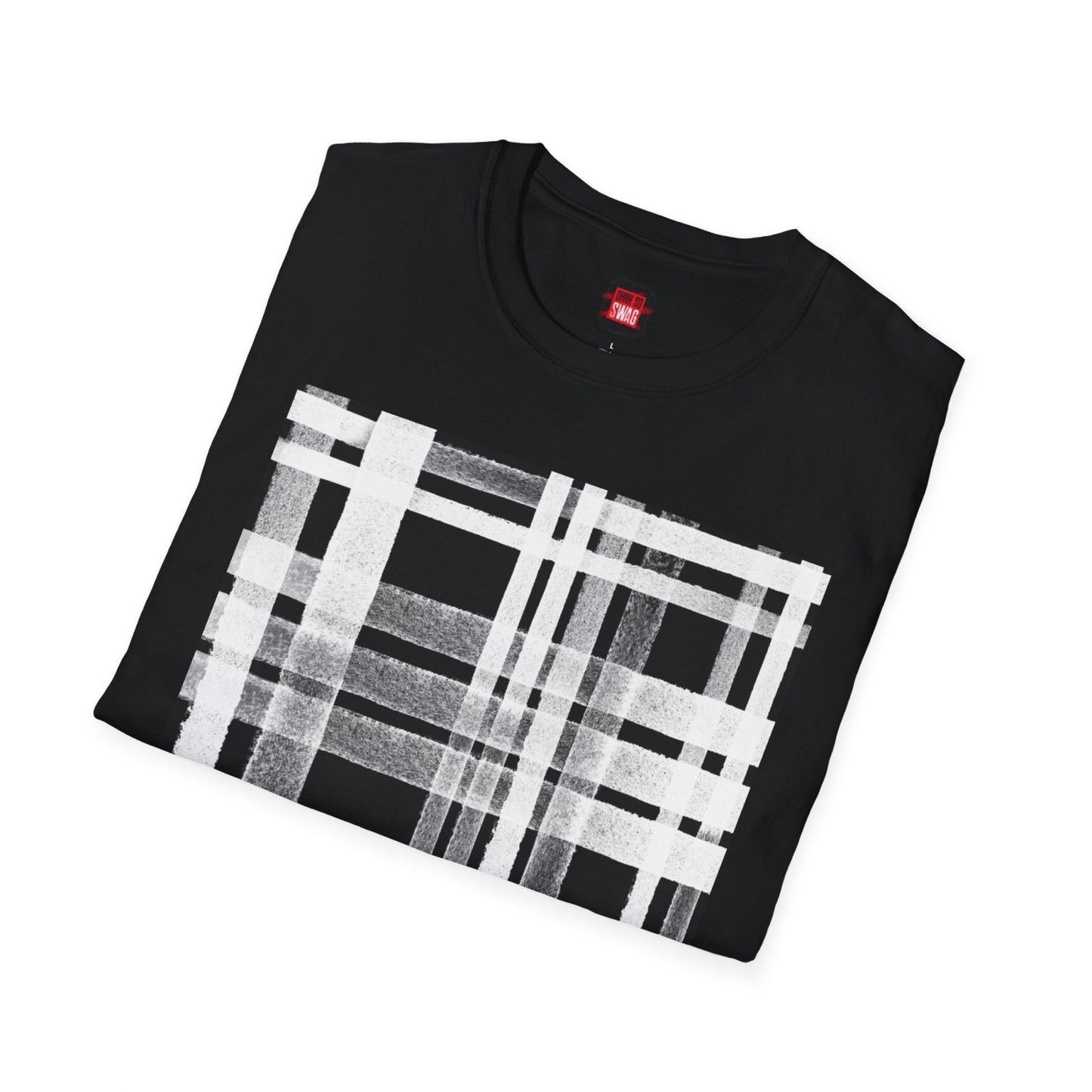 Plaid Print Graphic Tee for Men Women, Short Sleeve Cotton Unisex Streetwear Crew Neck T-Shirt, Black and White Tartan Print | US - Ohhh So Swag