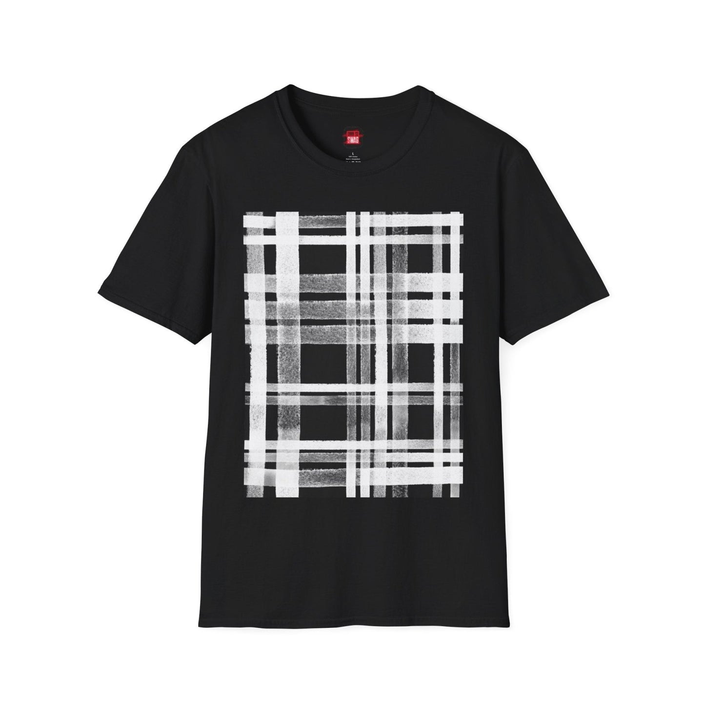Plaid Print Graphic Tee for Men Women, Short Sleeve Cotton Unisex Streetwear Crew Neck T-Shirt, Black and White Tartan Print | US - Ohhh So Swag