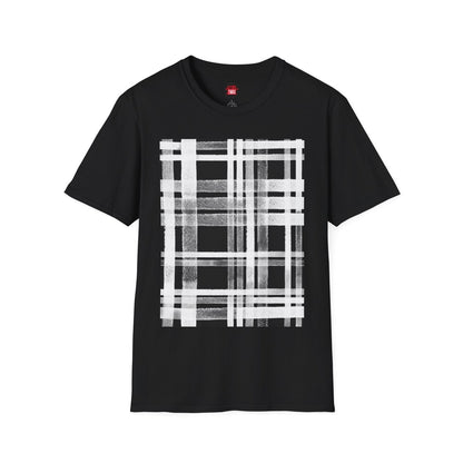 Plaid Print Graphic Tee for Men Women, Short Sleeve Cotton Unisex Streetwear Crew Neck T-Shirt, Black and White Tartan Print | US - Ohhh So Swag
