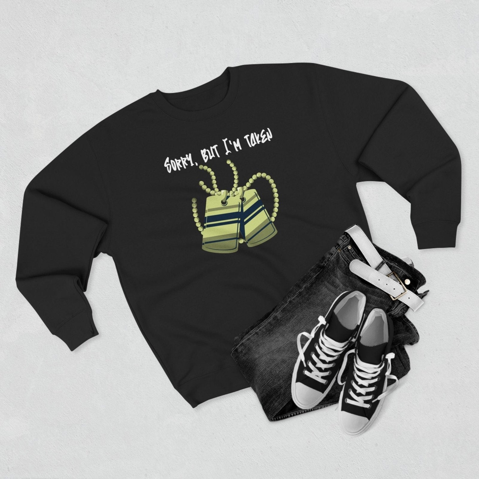 Premium Unisex Crewneck Sweatshirt (Back Logo) – Sorry, But I'm Taken | CA - Ohhh So Swag
