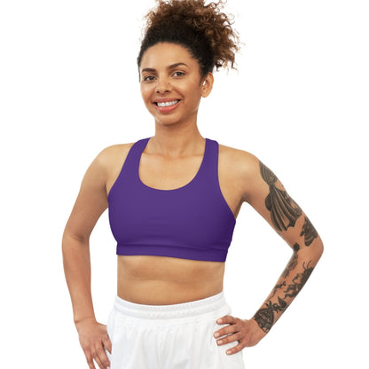 Purple Sports Bra, Medium Support, Red Kiss Lips, Green Heart - Love, Me. | US - Ohhh So Swag