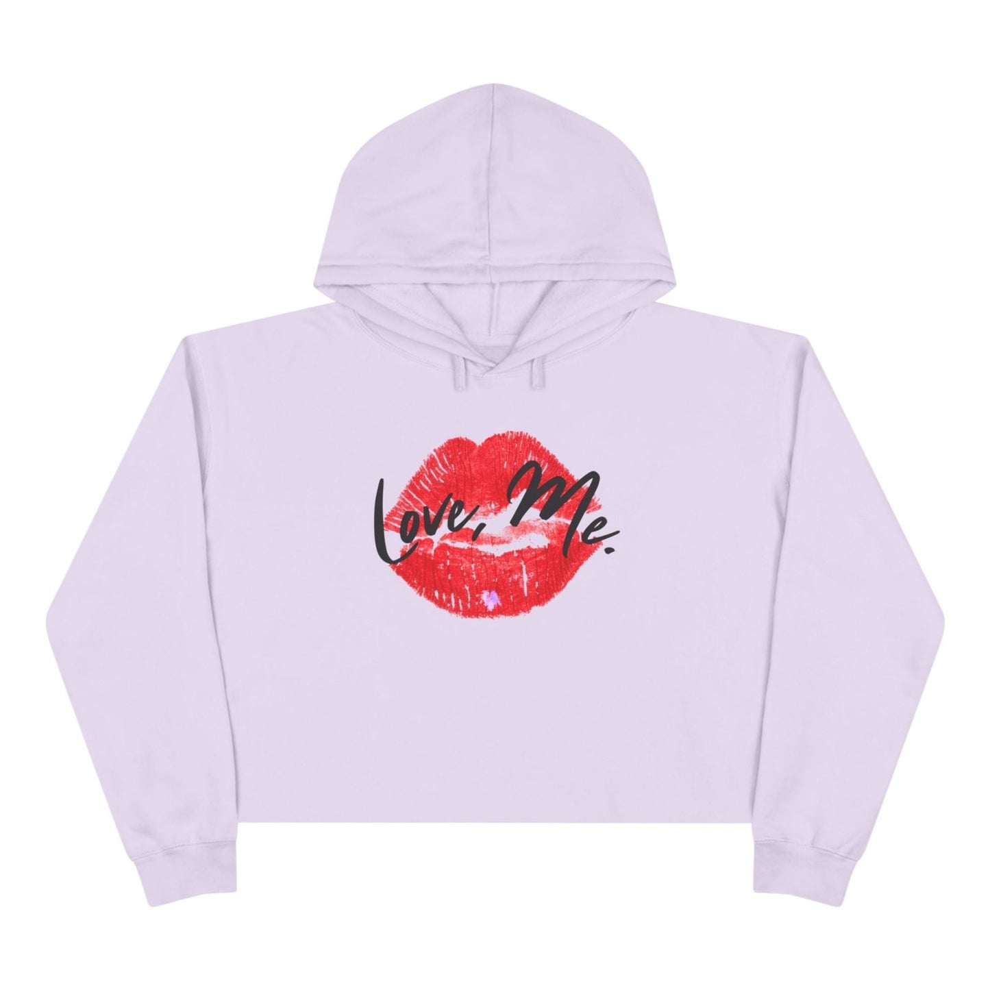 Red Kiss Lips Crop Hoodie Self - Love Sweater with Purple Heart, Trendy Streetwear Top for Women, Valentine's Cropped Shirt | US - Ohhh So Swag
