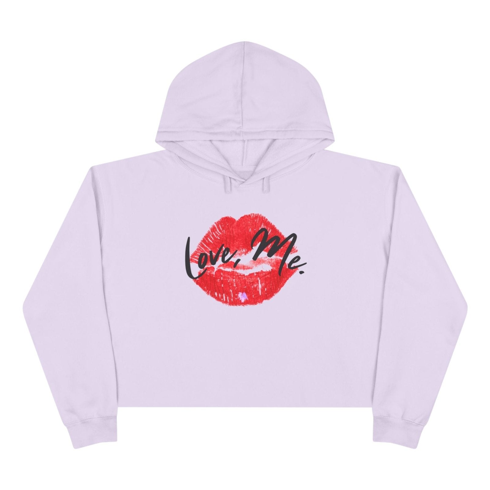 Red Kiss Lips Crop Hoodie Self - Love Sweater with Purple Heart, Trendy Streetwear Top for Women, Valentine's Cropped Shirt | US - Ohhh So Swag
