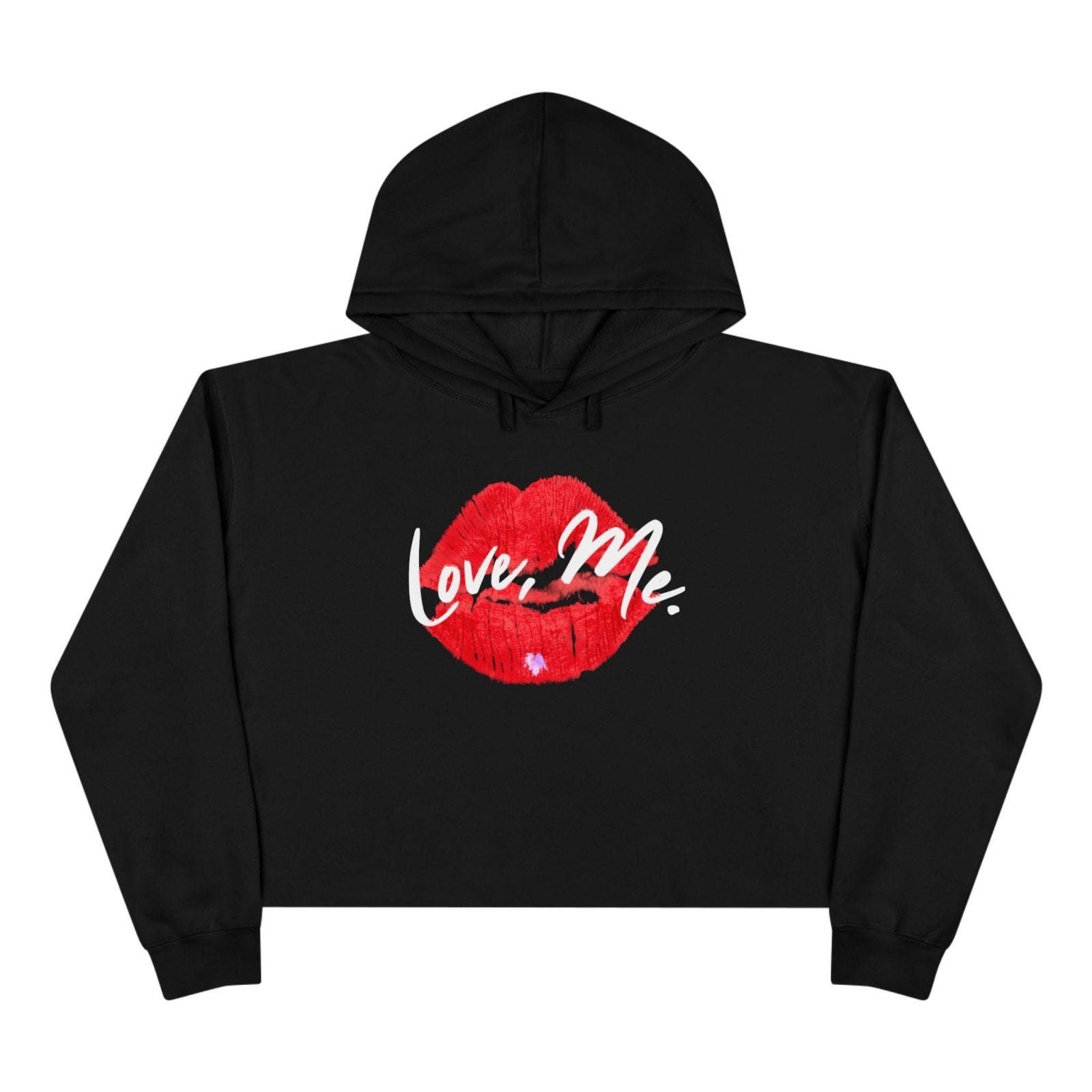 Red Kiss Lips Crop Hoodie Self - Love Sweater with Purple Heart, Trendy Streetwear Top for Women, Valentine's Cropped Shirt | US - Ohhh So Swag