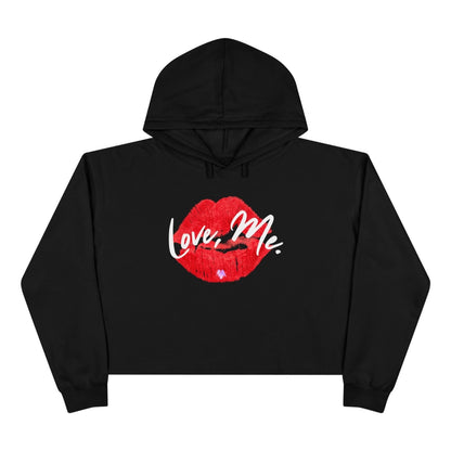 Red Kiss Lips Crop Hoodie Self - Love Sweater with Purple Heart, Trendy Streetwear Top for Women, Valentine's Cropped Shirt | US - Ohhh So Swag