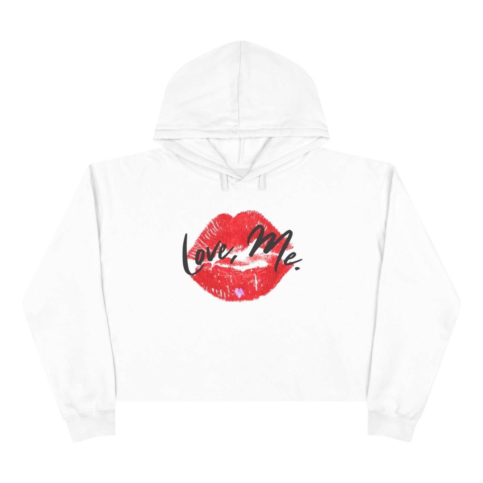 Red Kiss Lips Crop Hoodie Self - Love Sweater with Purple Heart, Trendy Streetwear Top for Women, Valentine's Cropped Shirt | US - Ohhh So Swag
