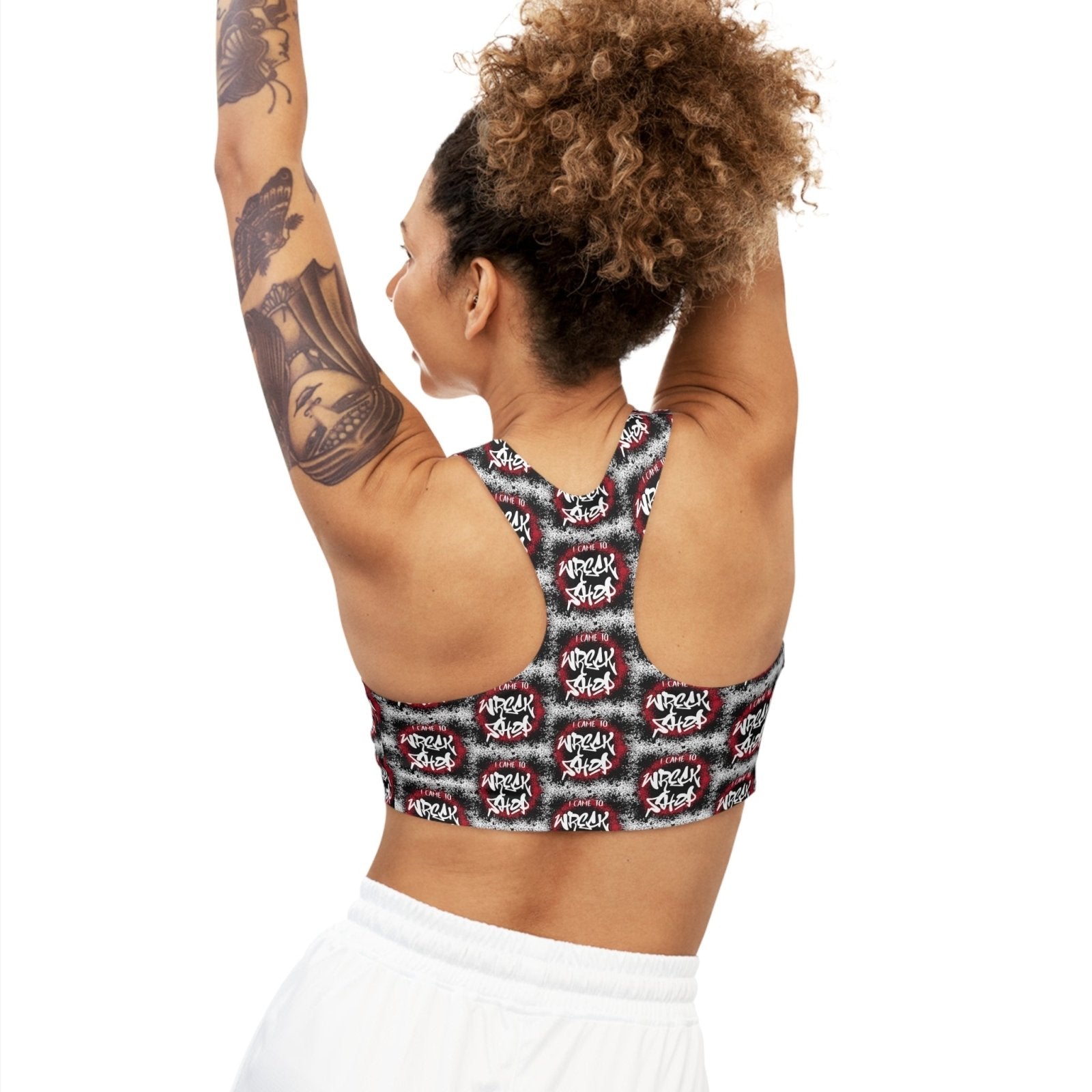 Seamless Sports Bra, Medium Support, Black Remix – I Came to Wreck Shop | US - Ohhh So Swag