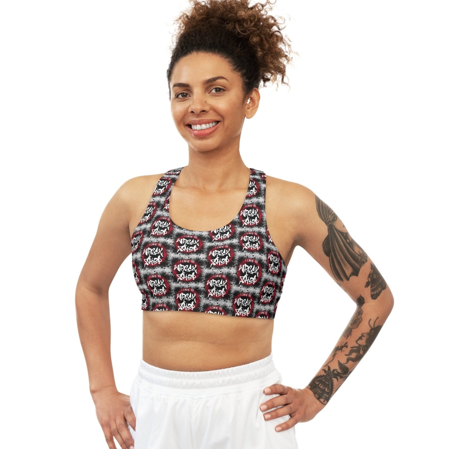 Seamless Sports Bra, Medium Support, Black Remix – I Came to Wreck Shop | US - Ohhh So Swag