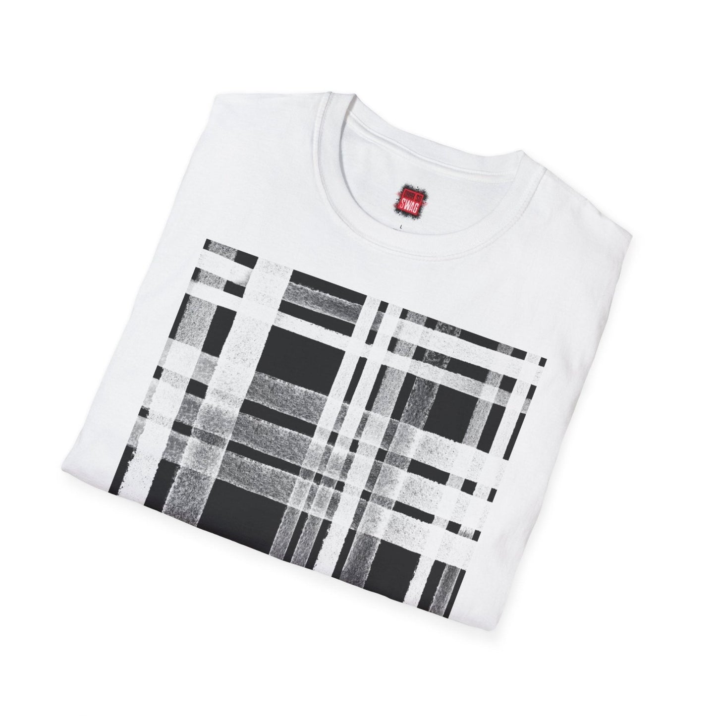 Short Sleeve Plaid Print Graphic Tee for Men Women, Black and White Tartan Print Cotton Unisex Streetwear Crew Neck T-Shirt | CA - Ohhh So Swag