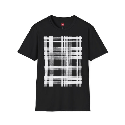Short Sleeve Plaid Print Graphic Tee for Men Women, Black and White Tartan Print Cotton Unisex Streetwear Crew Neck T-Shirt | CA - Ohhh So Swag