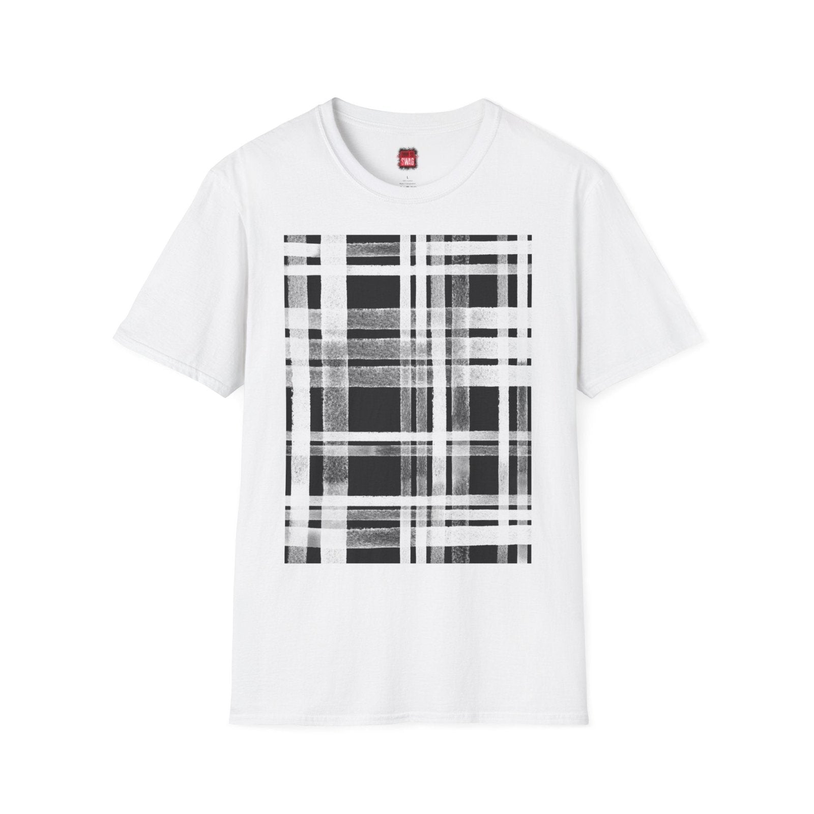 Short Sleeve Plaid Print Graphic Tee for Men Women, Black and White Tartan Print Cotton Unisex Streetwear Crew Neck T-Shirt | CA - Ohhh So Swag