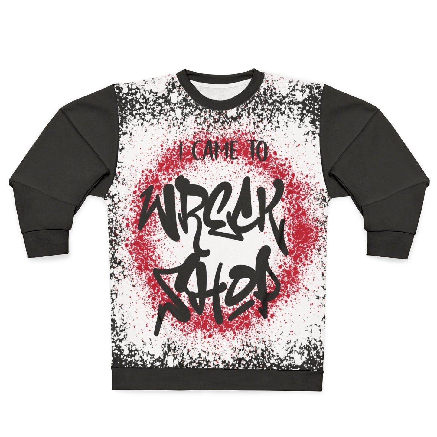 Streetwear Graffiti Sweatshirt – I Came to Wreck Shop, Black Remix, Colour Block Sleeves | US - Ohhh So Swag