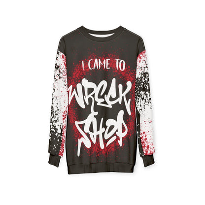 Streetwear Graffiti Sweatshirt with Motivational Quote - I Came to Wreck Shop, Black | US - Ohhh So Swag