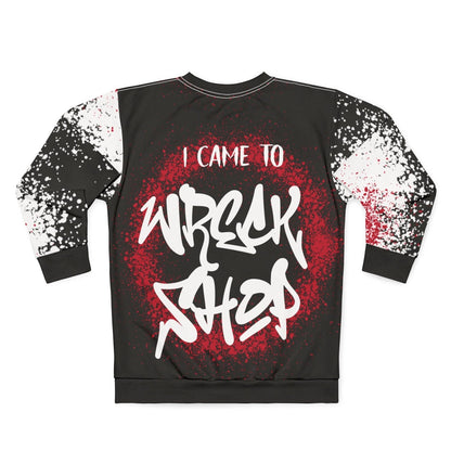 Streetwear Graffiti Sweatshirt with Motivational Quote - I Came to Wreck Shop, Black | US - Ohhh So Swag