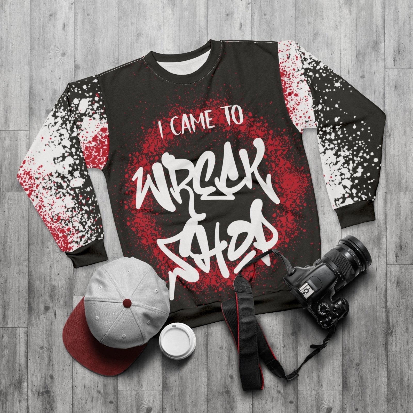 Streetwear Graffiti Sweatshirt with Motivational Quote - I Came to Wreck Shop, Black | US - Ohhh So Swag