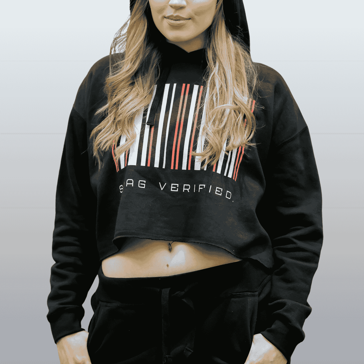 Swag Verified Barcode Cropped Hoodie, Women’s Fashion Sweatshirt Crop Top, Trendy Athleisure Wear, Gift for Her | US - Ohhh So Swag