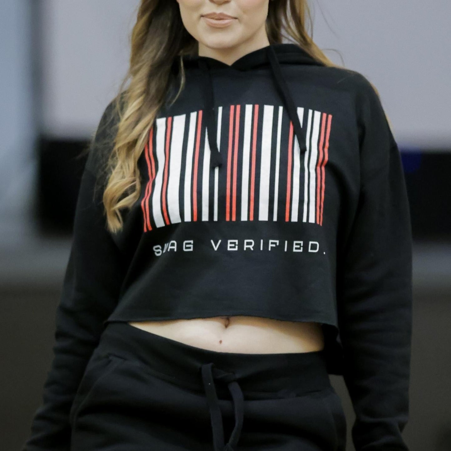 Swag Verified Barcode Cropped Hoodie, Women’s Fashion Sweatshirt Crop Top, Trendy Athleisure Wear, Gift for Her | US - Ohhh So Swag