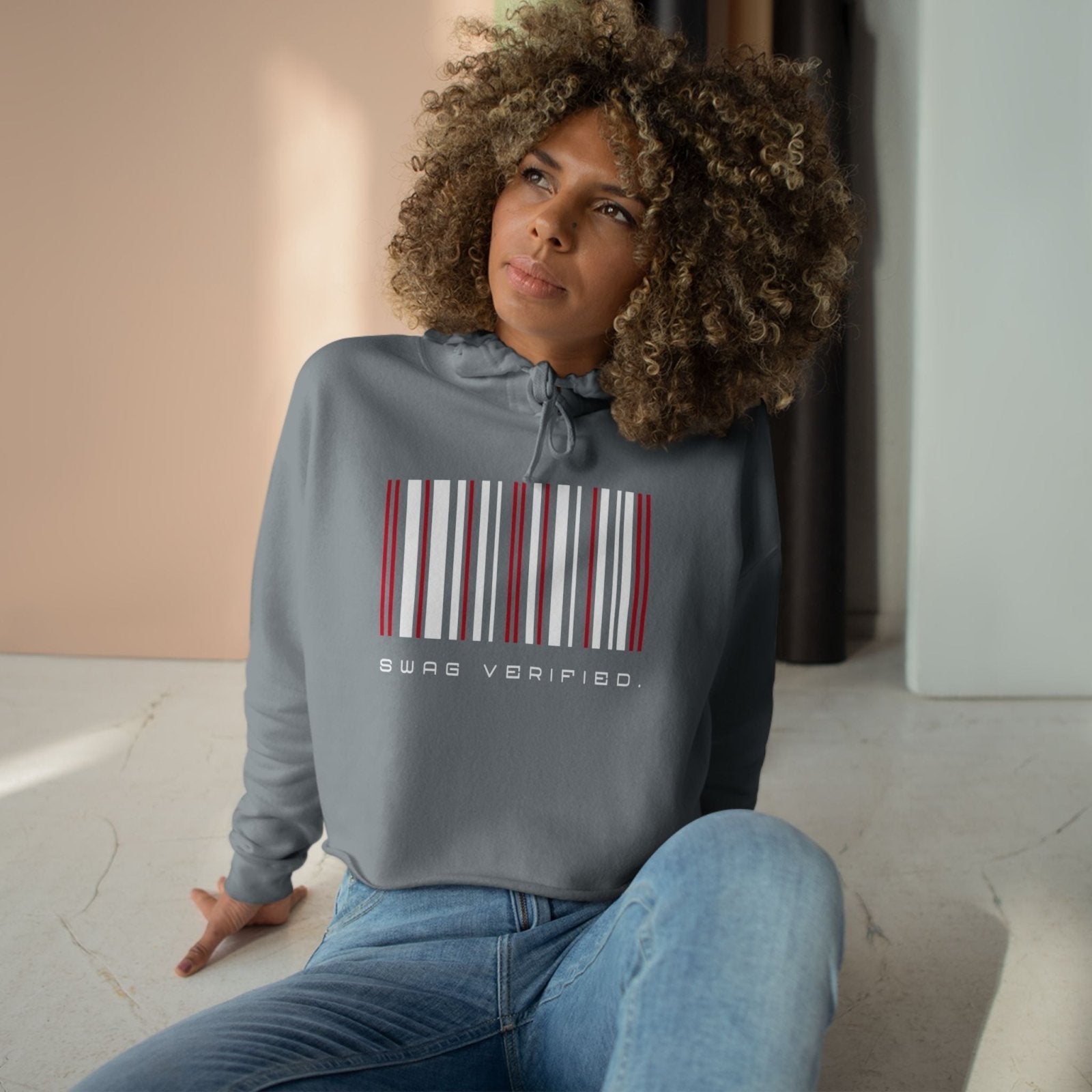 Swag Verified Barcode Cropped Hoodie, Women’s Fashion Sweatshirt Crop Top, Trendy Athleisure Wear, Gift for Her | US - Ohhh So Swag