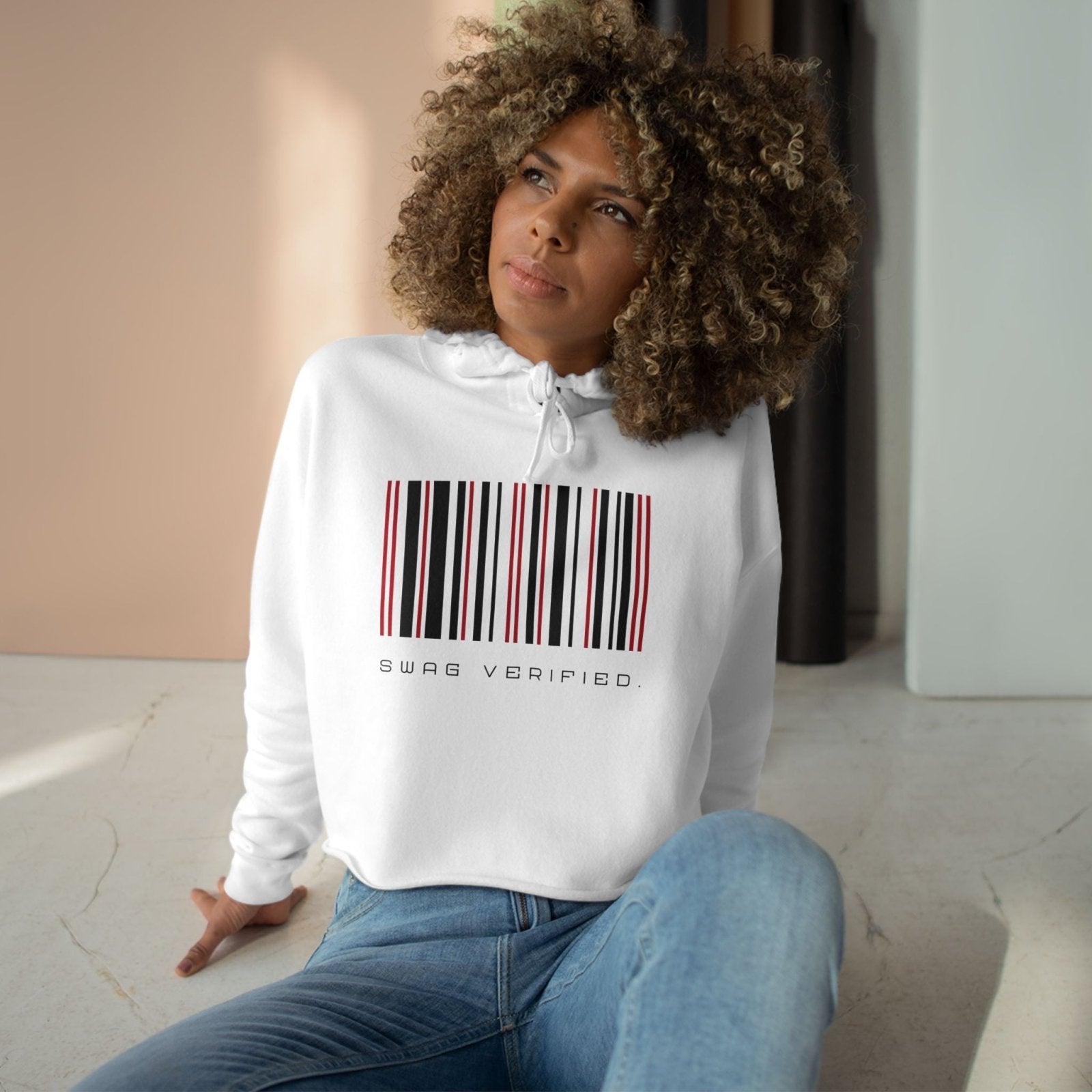 Swag Verified Barcode Cropped Hoodie, Women’s Fashion Sweatshirt Crop Top, Trendy Athleisure Wear, Gift for Her | US - Ohhh So Swag