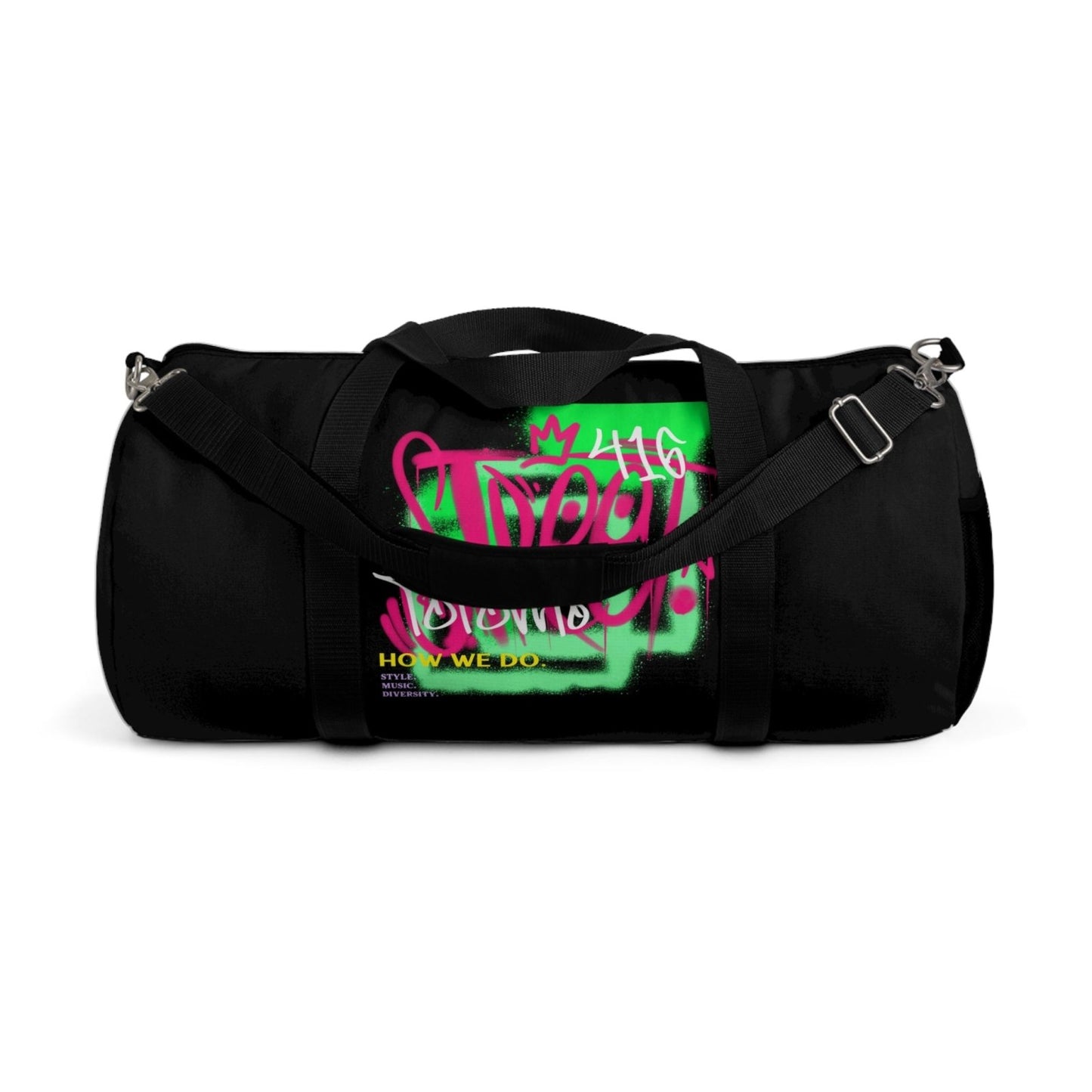 Toronto Black Graffiti Duffle Bag / Black Duffel Bag - Toronto. How We Do. Style. Music. Diversity. | US - Ohhh So Swag