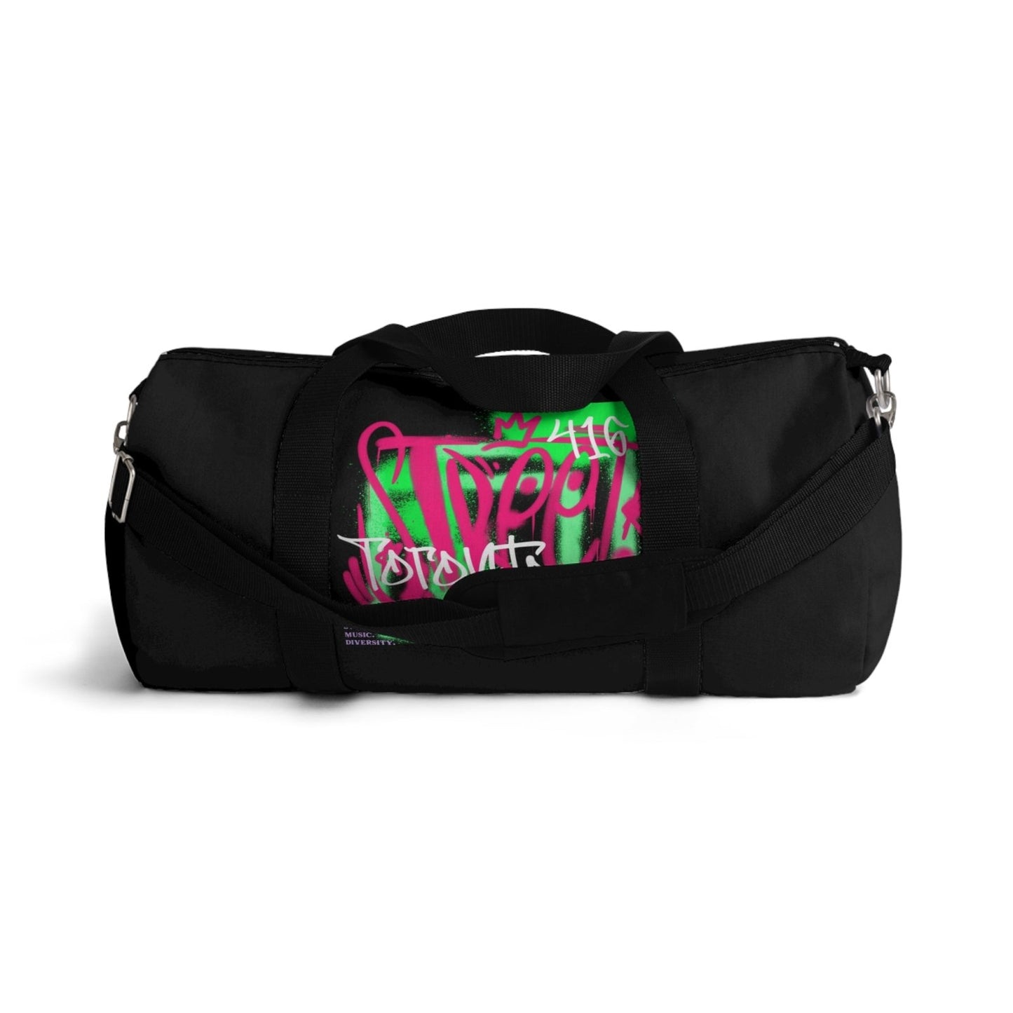 Toronto Black Graffiti Duffle Bag / Black Duffel Bag - Toronto. How We Do. Style. Music. Diversity. | US - Ohhh So Swag