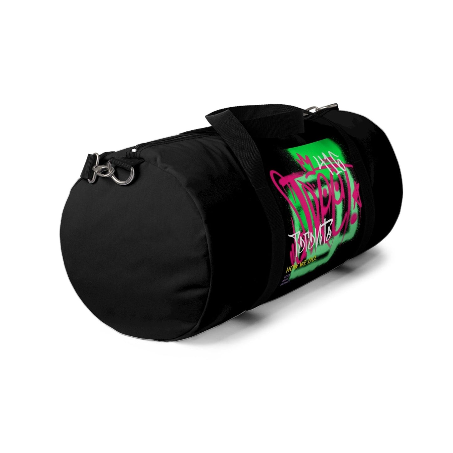 Toronto Black Graffiti Duffle Bag / Black Duffel Bag - Toronto. How We Do. Style. Music. Diversity. | US - Ohhh So Swag