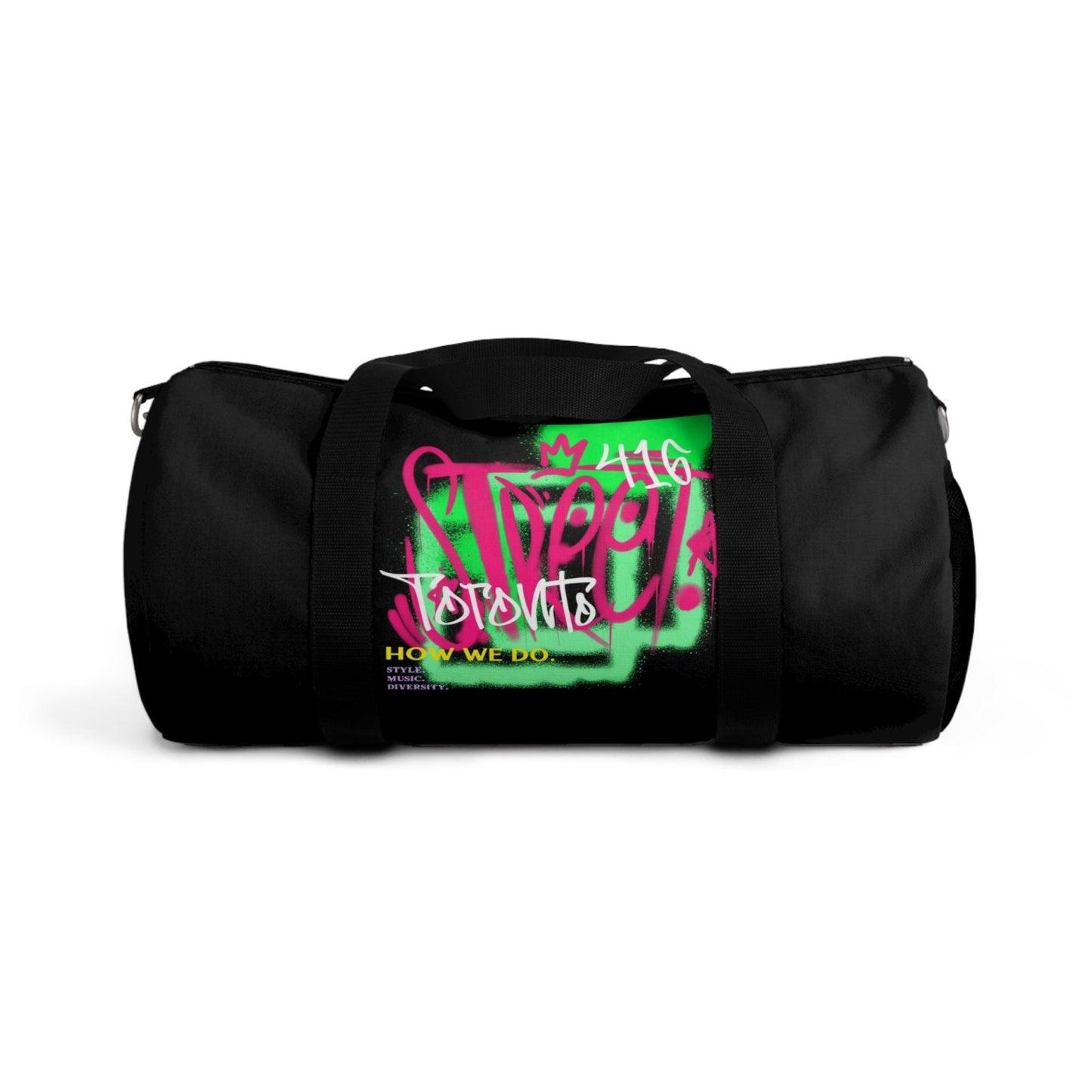 Toronto Black Graffiti Duffle Bag / Black Duffel Bag - Toronto. How We Do. Style. Music. Diversity. | US - Ohhh So Swag