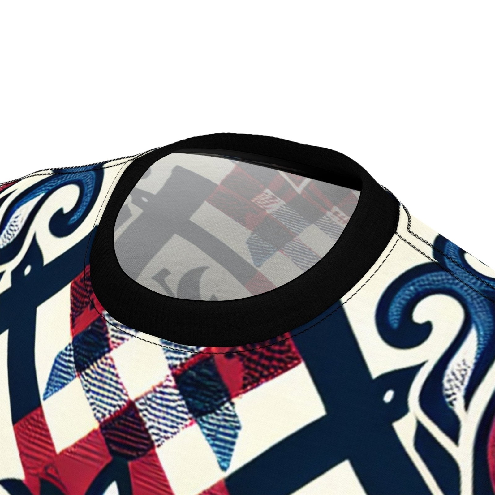 Unique Plaid Floral Pattern Graphic Tee for Men Women, Red White and Blue Unisex Premium Casual Short Sleeve Crew Neck T-Shirt | US - Ohhh So Swag