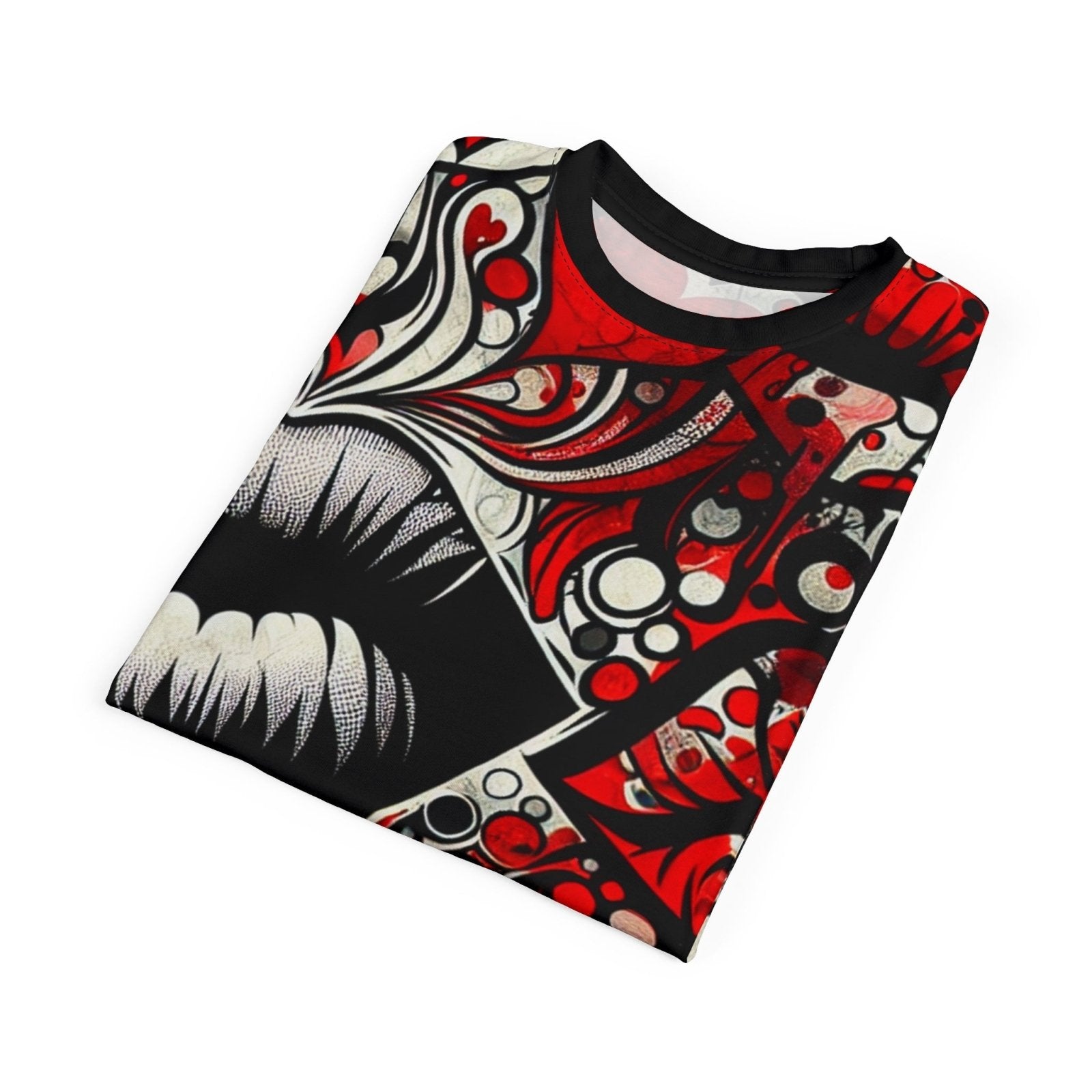 Unisex Black and Red Lips Graphic Tee, Urban Edgy Love Crew Neck T-Shirt, Casual Lips and Heart Print Short Sleeve Top | US - Ohhh So Swag