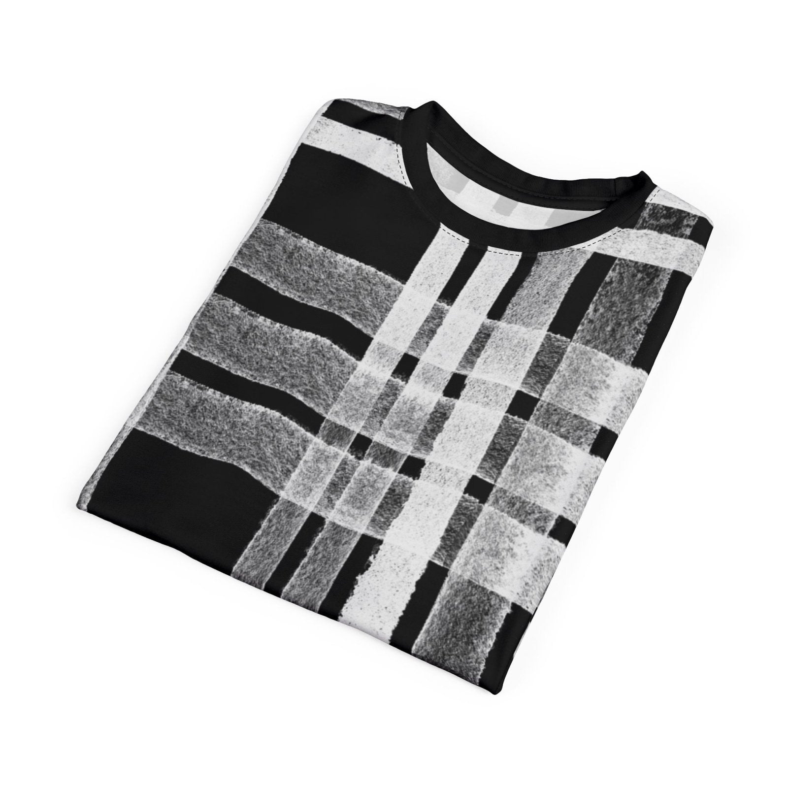 Unisex Black and White Plaid T-shirt for Men Women, Tartan Color Block Round Neck Shirt for Casual Wear, Everyday Comfort | US - Ohhh So Swag