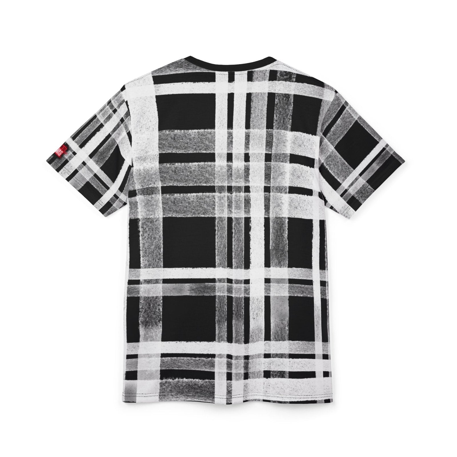 Unisex Black and White Plaid T-shirt for Men Women, Tartan Color Block Round Neck Shirt for Casual Wear, Everyday Comfort | US - Ohhh So Swag