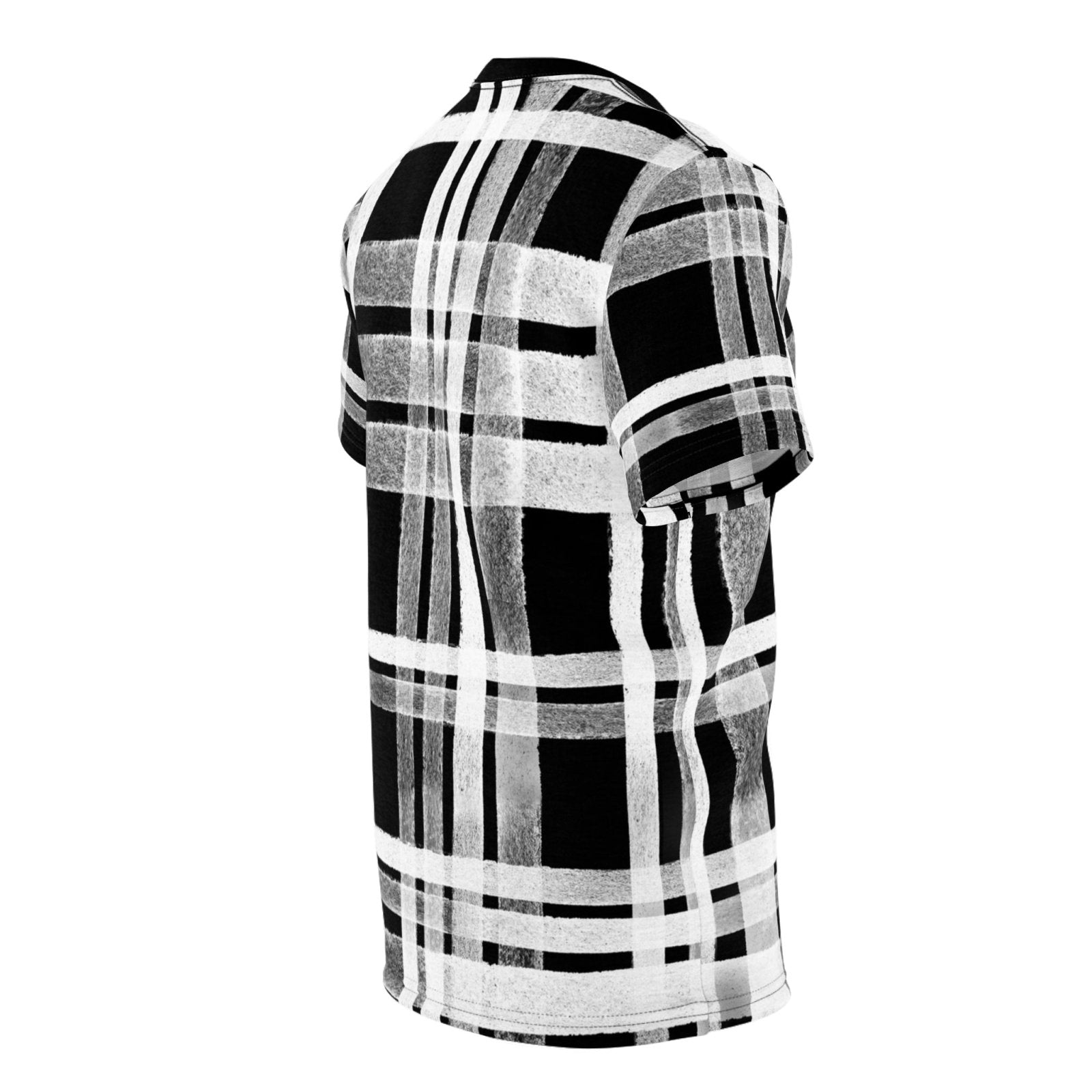 Unisex Black and White Plaid T-shirt for Men Women, Tartan Color Block Round Neck Shirt for Casual Wear, Everyday Comfort | US - Ohhh So Swag