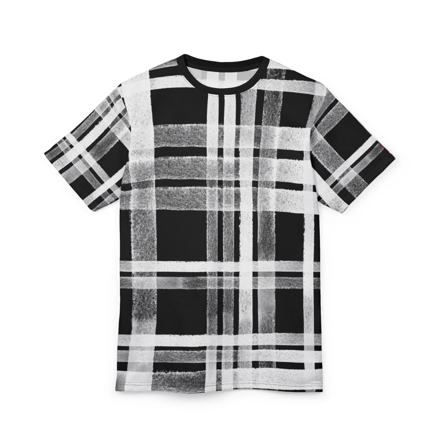 Unisex Black and White Plaid T-shirt for Men Women, Tartan Color Block Round Neck Shirt for Casual Wear, Everyday Comfort | US - Ohhh So Swag