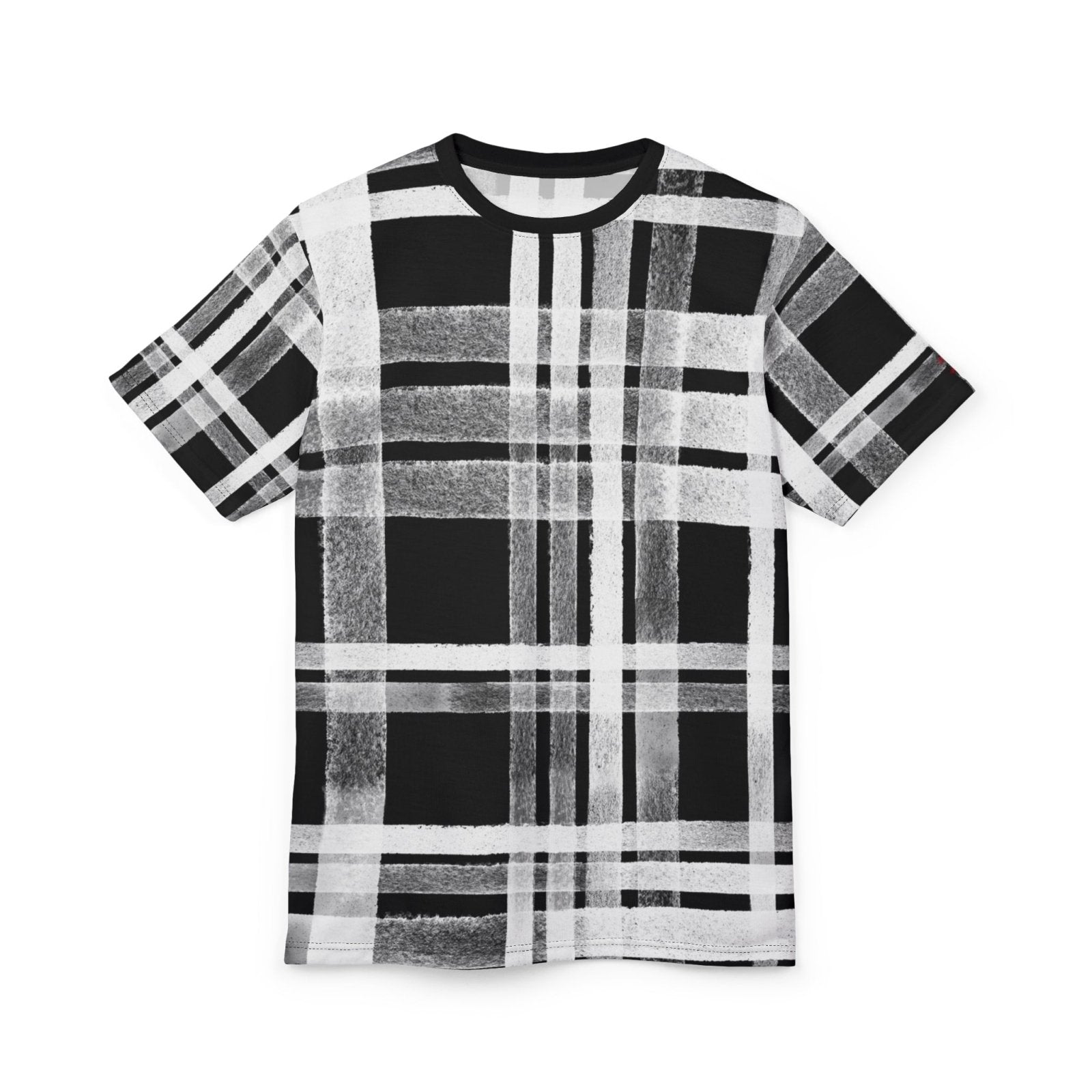 Unisex Black and White Plaid T-shirt for Men Women, Tartan Color Block Round Neck Shirt for Casual Wear, Everyday Comfort | US - Ohhh So Swag