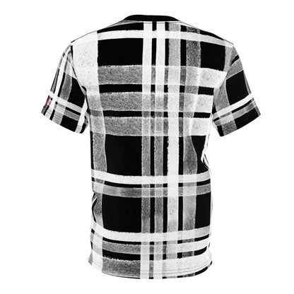 Unisex Black and White Plaid T-shirt for Men Women, Tartan Color Block Round Neck Shirt for Casual Wear, Everyday Comfort | US - Ohhh So Swag
