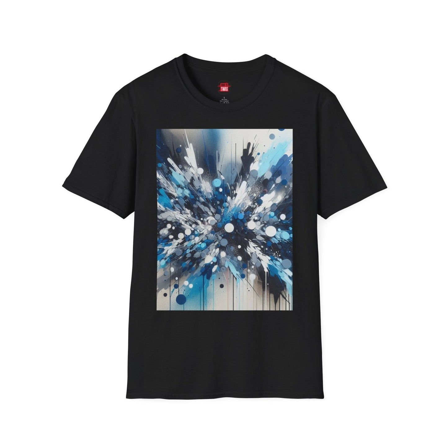 Unisex Blue Paint Splatter Shirt, Blue Black White Grey Color Splash Short Sleeve Crew Neck T-Shirt for Men Women | CA - Ohhh So Swag