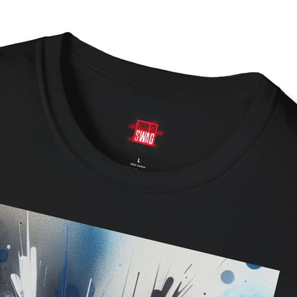 Unisex Blue Paint Splatter Shirt, Blue Black White Grey Color Splash Short Sleeve Crew Neck T-Shirt for Men Women | CA - Ohhh So Swag