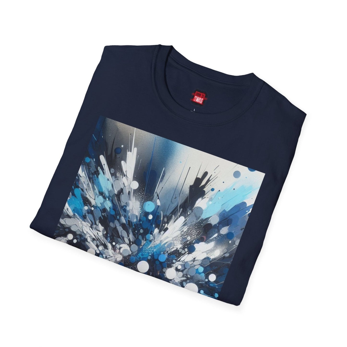 Unisex Blue Paint Splatter Shirt, Blue Black White Grey Color Splash Short Sleeve Crew Neck T-Shirt for Men Women | CA - Ohhh So Swag