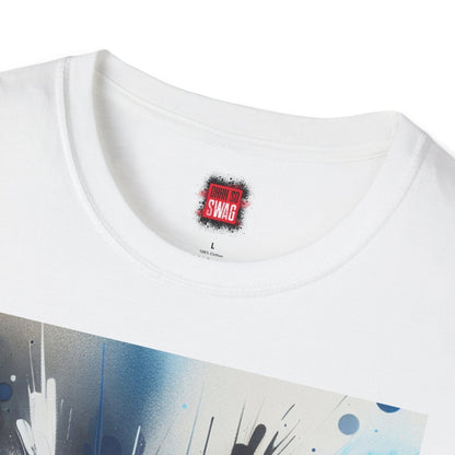 Unisex Blue Paint Splatter Shirt, Blue Black White Grey Color Splash Short Sleeve Crew Neck T-Shirt for Men Women | CA - Ohhh So Swag