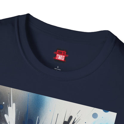 Unisex Blue Paint Splatter Shirt, Blue Black White Grey Color Splash Short Sleeve Crew Neck T-Shirt for Men Women | CA - Ohhh So Swag