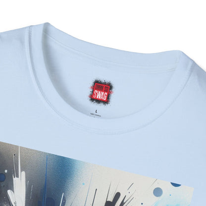 Unisex Blue Paint Splatter Shirt, Blue Black White Grey Color Splash Short Sleeve Crew Neck T-Shirt for Men Women | CA - Ohhh So Swag