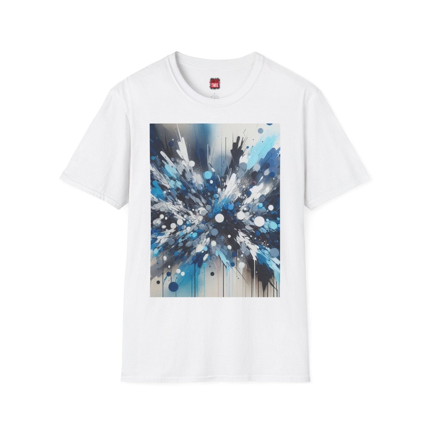 Unisex Blue Paint Splatter Shirt, Blue Black White Grey Color Splash Short Sleeve Crew Neck T-Shirt for Men Women | CA - Ohhh So Swag