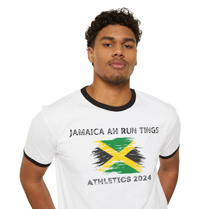 Unisex Cotton Ringer T - Shirt - Jamaica Ah Run Tings, Athletics 2024 | US - Ohhh So Swag